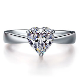 1CT 925 Silver NSCD Simulate Heart Diamond Ring for Women Solitaire Engagement Jewelry Ring (7.5)