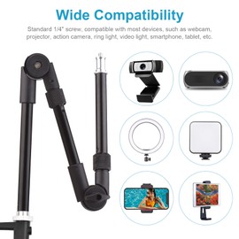 Eacam ST-01 Flexible Foldable Desk Mount Stand Metal Bracket with 1/4 Inch Screw Ballhead Adapter 3kg Load Capacity for Fill Light LED Ring Light Webcam Camera Smartphone