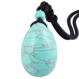 mookaitedecor Green Howlite Turquoise Crystal Water Drop Pendant Necklace for Women Men, Crystal Egg Tumbled Stone Necklace Oval Semi Precious Stone Necklace Healing Crystal Chakra Jewellery Gift