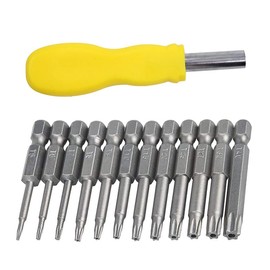 Torx Screwdriver Bits,12 pcs S2 Steel Magnetic Star Head Screwdrivers Security Screws Torx Socket Bit Set Electric Screwdriver,50mm,with Screwdriver Handle(Color Random)