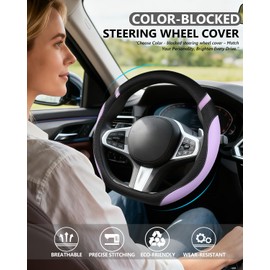 Cxtiy D-Shaped Flat Bottom Steering Wheel Cover for Women Girl, Stylish Car Accessory Non-Slip Car Interior Accessories (Purple)