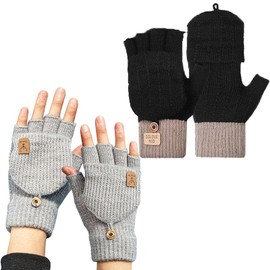 MXHBSTP 2 Pairs Fingerless Gloves, Fingerless Gloves For Women Winter Gloves Women Fingerless Gloves Winter Half Women Accessories Thickened Warm Knit Touchscreen Stretchy for Running Driving Cycling