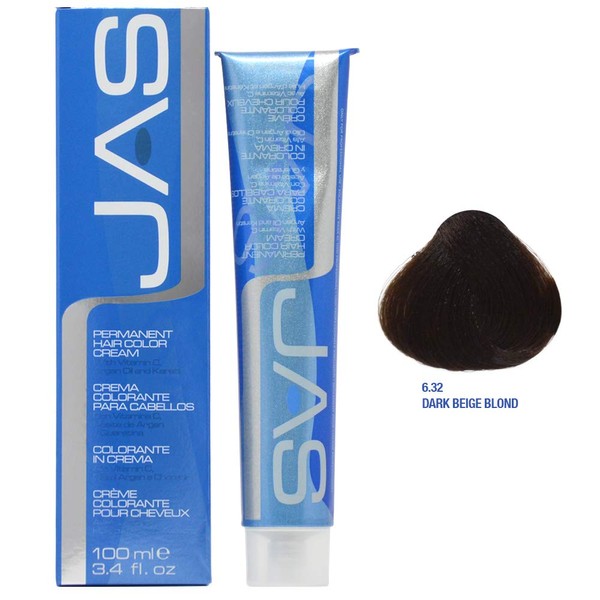 JAS Permanent Hair Color Cream with Vitamin C 3.4 Oz (Jas Color- Dark Beige Blond (6.32))