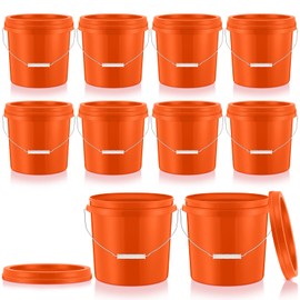 Tioncy 10 Pcs 2 Gallon Plastic Bucket with Lid Heavy Duty 2 Gallon Bucket Pail with Lid Handle for Storage Container Home Household Cleaning (Orange)