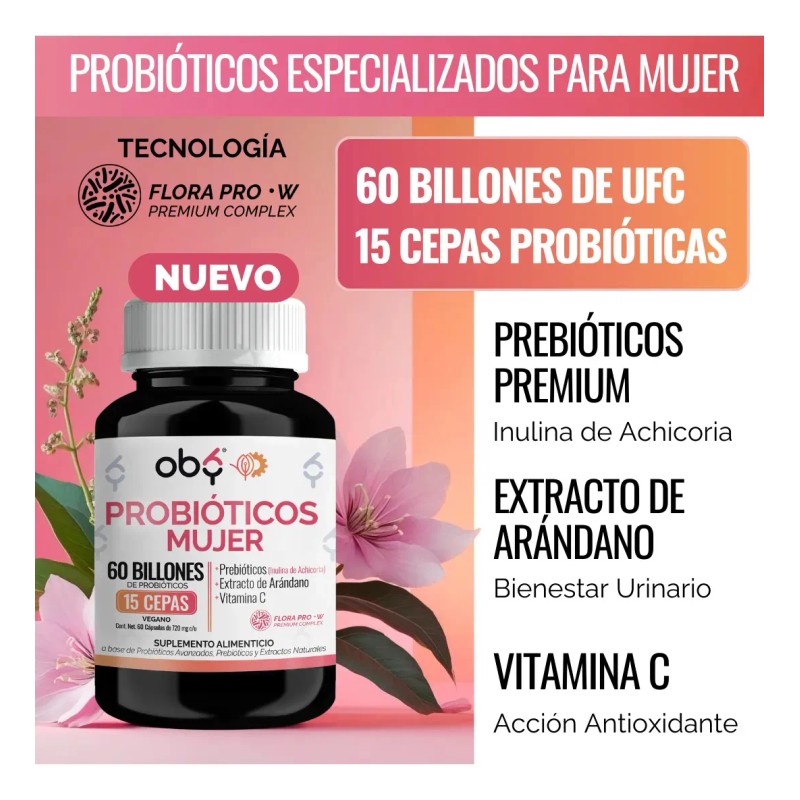 Probioticos Mujer Billion Cepas Prebióticos Arándano Inulina Achicoria Vaginales Intestinal