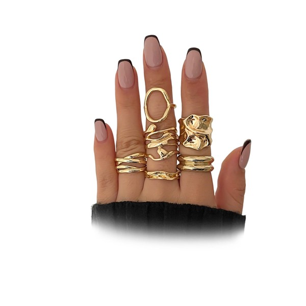 Navirix Silver Chunky Stack Knuckle Rings for Women,Y2k Irregular Open