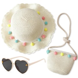 Cappello di Paglia per Ragazze, Cappello da Sole Borse di Paglia Set con Occhiali da Sole Cappellos da Spiaggia per Ragazzes Estivos Cappelli di Paglias Mini Pagliaborsa Accessori da Viaggio Estivi