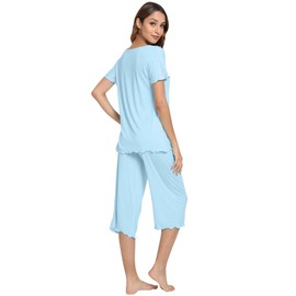 WiWi - Pijama de viscosa de bambú para mujer, pantalones capri suaves, conjuntos de pijama, tallas grandes, ropa de dormir, ropa de descanso, S-4X, a-azul pálido, Large