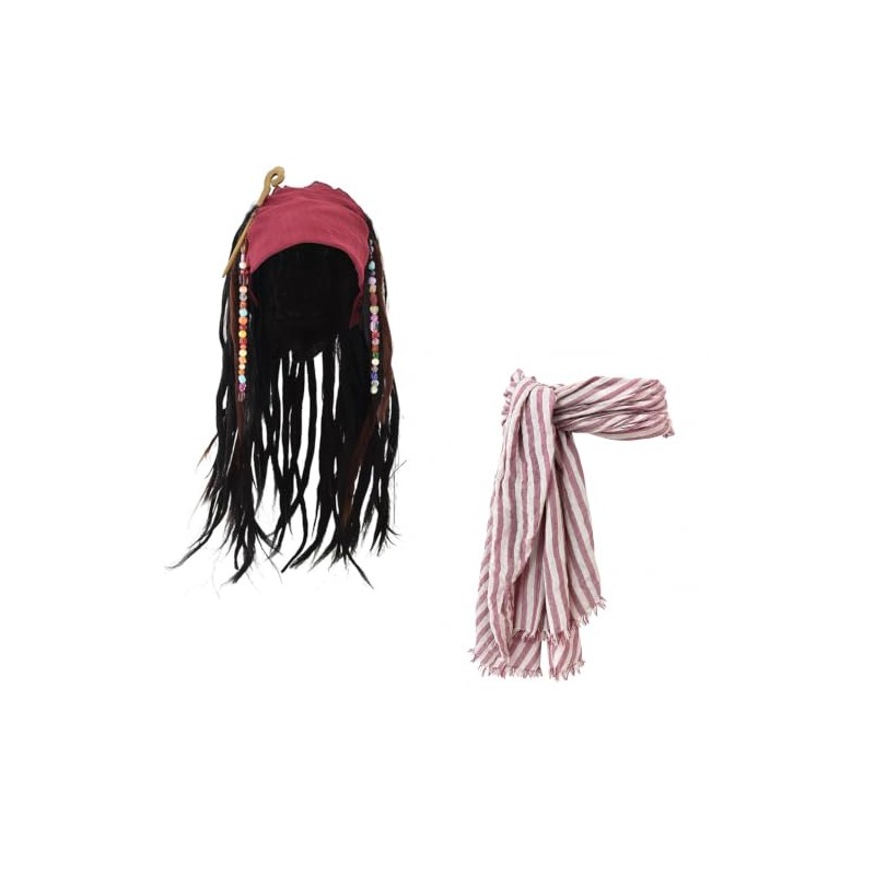 Adult Pirate Captain Dreadlock Wig Set Bandana Sash Braid Beads