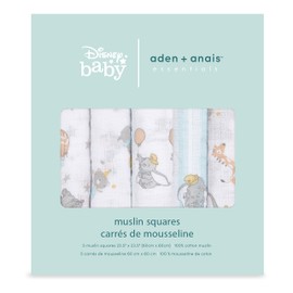 aden + anais essentials 100% Cotton Muslin Musy Squares, Multi-use Baby Cloths for Girls & Boys, 60x60cm, Ideal Newborn & Infant Nursing Set, Perfect Shower Gifts, 5 Pack, dumbo new heights