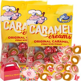 Original Caramel Creams - Made with Real Milk and Cream - Goetze Candy Individually Wrapped Pack of 2 - Treat Box Included. (2 Bags)