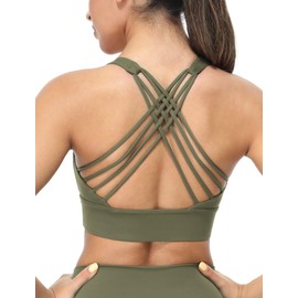 icyzone Sports Bras for Women - Activewear Strappy Padded Workout Yoga Tops Bra (Moss Green,M)