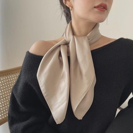 First Choose Fashion and Elegant Silk Feeling Scarf Square Satin Retro Style Sunscreen Head Scarf for Women 27.5" × 27.5"