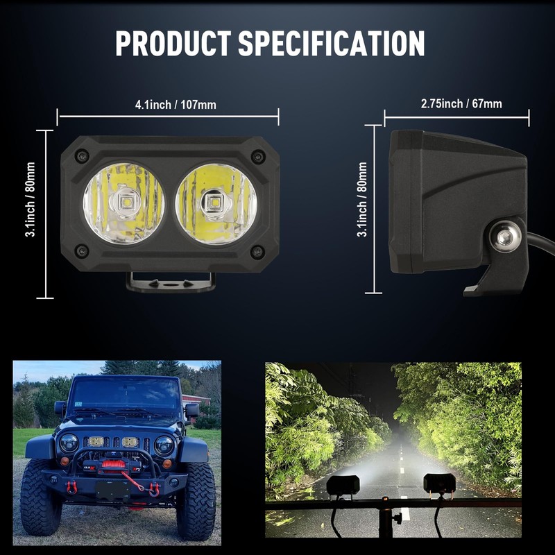 BIGLION.X 4 Inch LED Light Pods, LED Pods 2Pcs 100W