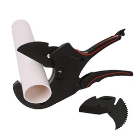 DUEBEL Pipe Cutter PVC Cutter Ratcheting Hose Tube Cutter CPVC Tubing Cutting Tool for Cutting PE PEX O.D. PPR up to 2.95 Inch Poly Vinyl Plastic Pipe Cutter (Black)