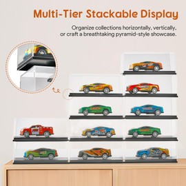 8 PCS Clear Display Case for Hot Wheels, Toy Car Storage for 1/64 Scale Diecast Cars, Stackable Acrylic Display Box with Black Base, Small Display Case for Matchbox, Collectible Model Cars