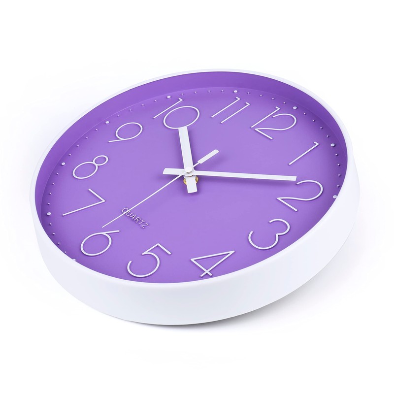 jomparis Purple Wall Clock 12 Inches Silent Quartz Wall Clock