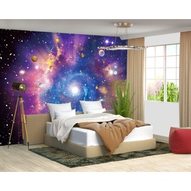 Fightal - Kids Planet murals Galaxy Backdrop Solar System Starry Night Sky Ceiling Home Theater Universe for Living Room Bedroom Wallpaper 195"x120" (It's not Peel and Stick)