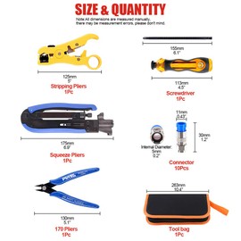 Hilitchi 5 in 1 Coaxial Compression Tool with Instruction Manual Coax Cable Crimper Cable Stripper RG6 RG59 RG11 75-5 75-7 Screwdriver and Micro Cutter with 10 PCS F Compression Connectors Blue RG6