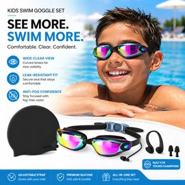 Anti-Fog Swimming Goggles for Kids & Adults – HD Wide View Waterproof Swim Glasses with UV Protection, Adjustable Strap & Silicone Comfort Seal for Pool Training & Diving