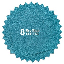 FANSGUAR Sky Blue Glitter HTV Heat Transfer Vinyl Bundle 8 sheets-12 x12 Iron on Vinyl for T Shirts Hats Clothing Compatible with Cricut Cameo Heat Press Machine