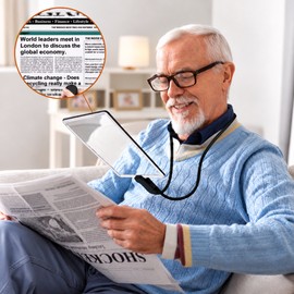 5X Neck-Worn Magnifying Glass for Reading – Adjustable Hands-Free Large Page Magnifier for Books, Crafts & Home Use