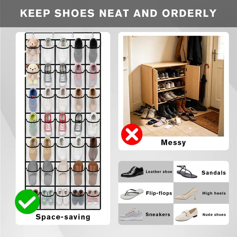 35 Pockets Over the Door Shoe Organizer, Breathable Mesh Hanging