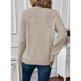 EVALESS Womens Trendy Long Sleeve Crewneck Cable Knit Dressy Casual Work Tops 2024 Fashion Oversized Chunky Winter Fall Sweaters Pullover Outfits,Parchment Large