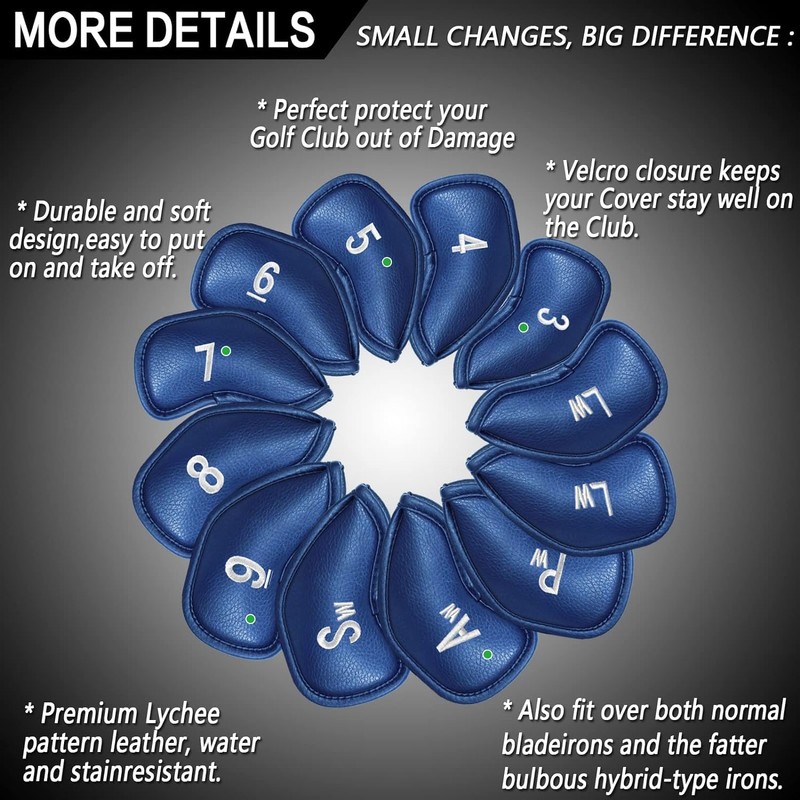 Golf Club Headcovers Iron Synthetic Leather Deluxe Value 12 Pack