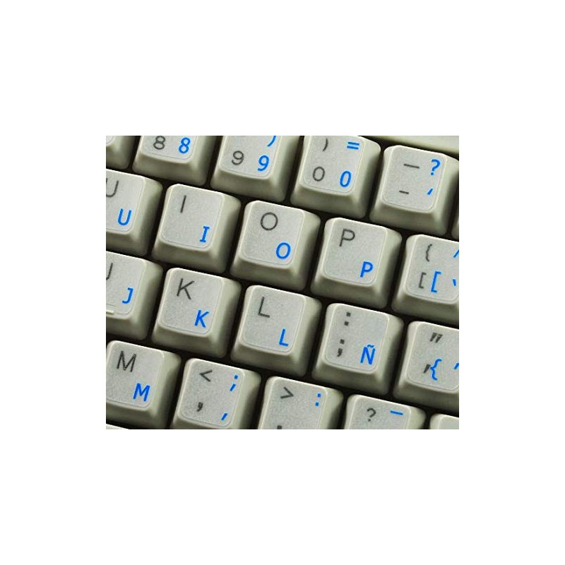Spanish (Latin American) Keyboard Sticker with Blue Lettering Transparent Background