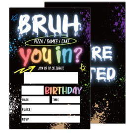 RPLCSPC Bruh Boy Birthday Invitations, 20 Fill In Cards with Envelopes, Gamer Birthday Invite for Boys Girls, Double Sided Design