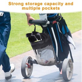 Golf Push Cart Storage Bag, Lightweight Polyester Golf Cart Accessories, Durable Push Pull Cart Organizer(Black)