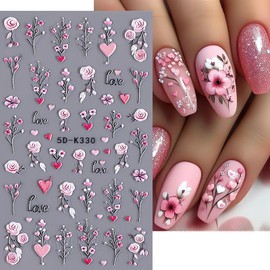 5D Flower Nail Stickers for Nail Art Fall Embossed Nail Stickers Decals Floral Nail Art Stickers Rose Heart Nail Decals Blossom Nail Design Sticker Thanksgiving DIY Nail Art Decoration for Women 3Pcs