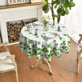 Horaldaily St. Patrick's Day Tablecloth 70×70 Inch Round, Watercolor Lucky Shamrock Washable Table Cover for Party Picnic Dinner Decor