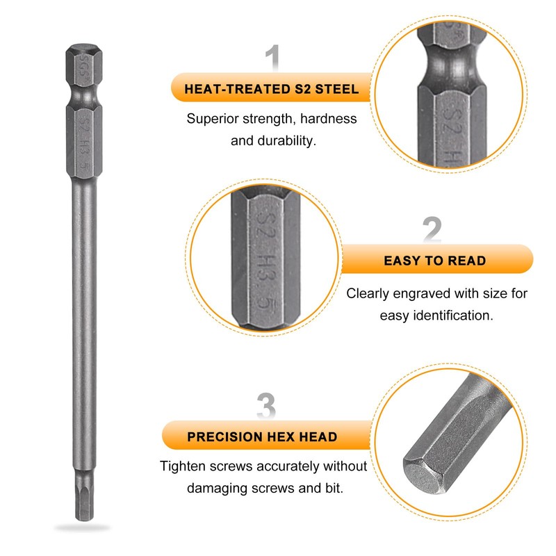 sourcing map H3.5 Hex Head Drill Bit Wrench 3.5mm Metric