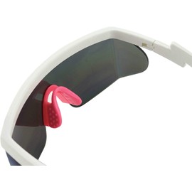 ShadyVEU Semi Rimless Neon Rainbow Mirrored Lens Sports Performance Sunglasses White Half Frame ZigZag Arms Pink Nose Pads
