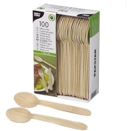 PAPSTAR Disposable Spoons 6.2" Length Wooden Natural (Pack of 100) You will receive 1 pack of 100