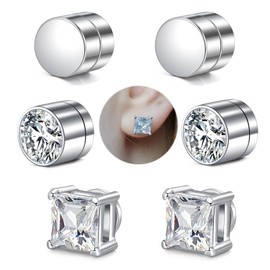 MODRSA Fake Earrings for Men Fake Diamond Earrings Fake Earrings Men Fake Gauge Earrings for Men Non Piercing Earrings for Men Silver Fake Diamond Stud Earrings for Men