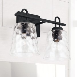 Capital Lighting 138322BI-492 Fenton Clear Water Glass Bath Vanity Wall Mount, 2-Light 200 Total Watts, 11" H x 15" W, Black Iron