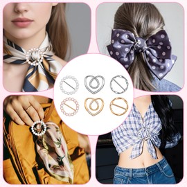 Giantree 6-Piece Scarf Loop Clip, Cute Scarf Buckle, Women's T-Shirt Tie Clips Clothing Corner Fastening Buckle, Fashionable Metal Round Shirt Clip for Loose Clothes Shirts and Dresses (Silver/Gold)