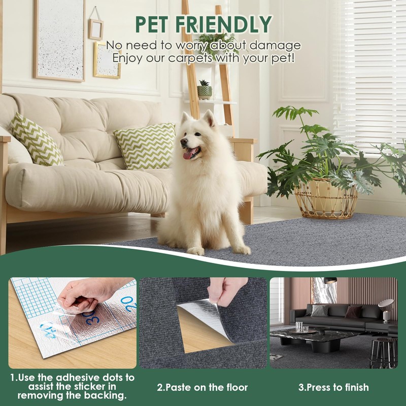 VallisCo Carpet Tile 20 Pack 24” X 24” Self Adhesive