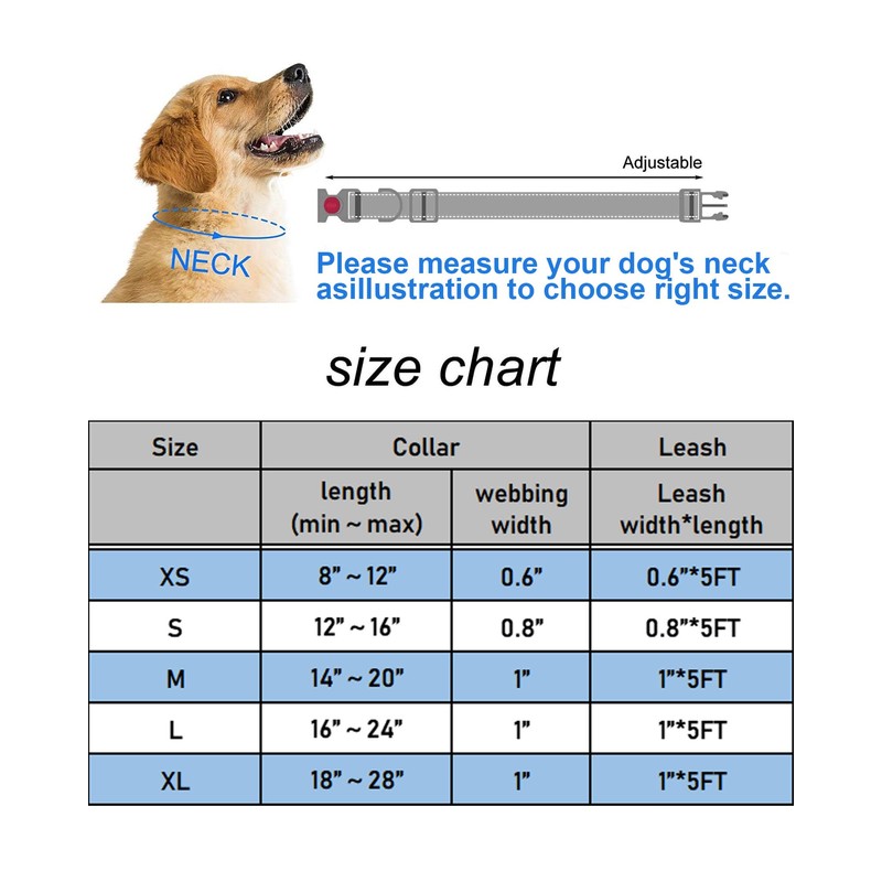 Aeclleca Reflective Dog Collar and Leash Set with Safety Locking