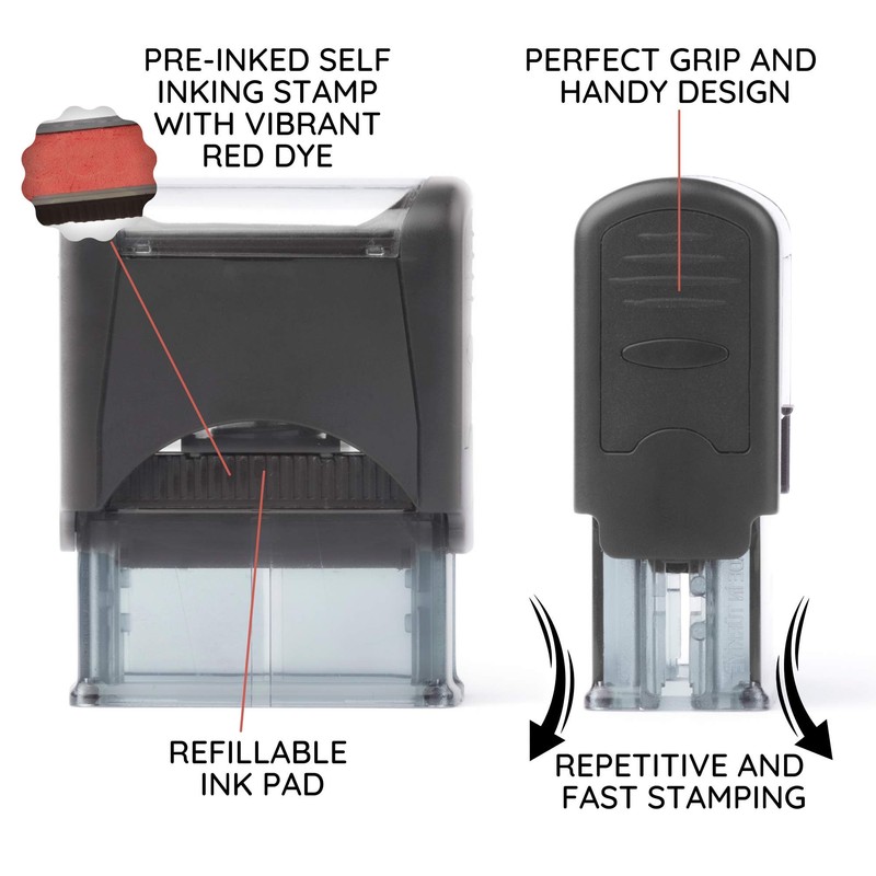 Self Inking Rubber Stamp, Refillable Red Ink Preinstalled - (9/16"