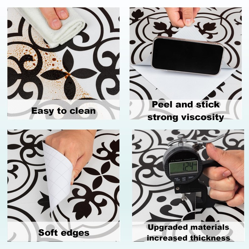 Alow Peel and Stick Floor Tile 20PCS, Black and White