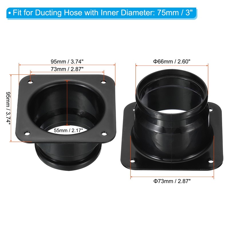 PATIKIL 3" Duct Connector Flange, 2 Pack Dryer Vent Wall