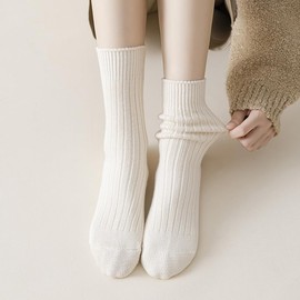 Gellwhu Crew Socks for Women Cute Fall Thick Knit Cotton Boot Socks Long Slouch Socks Gifts Clean Girl Aesthetic (US, Numeric, 4, 10, Regular, Regular, 3 Pairs White)