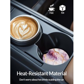 Cute Cup Holder Coasters for Your Car with Fingertip Grip, Auto Accessories for Women & Men,Pack of 2(Pink Marble)