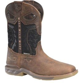 PHANTOM RIDER Zenon 11” Waterproof Wide Square Composite Toe Roper Boots for Men with Cumberland Cigar Leather Vamp and Textile & TPU Shaft, Brown - 11.5 2E