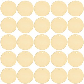 SUNNYCLUE 1 Box 50Pcs Round Gold Tags Brass Engraving Blank 25mm Metal Flat Circle Disc Necklace Charm Stamping Blanks Tag with Hole for Engraved Jewelry Making Pets Plants Door DIY Crafts Findings