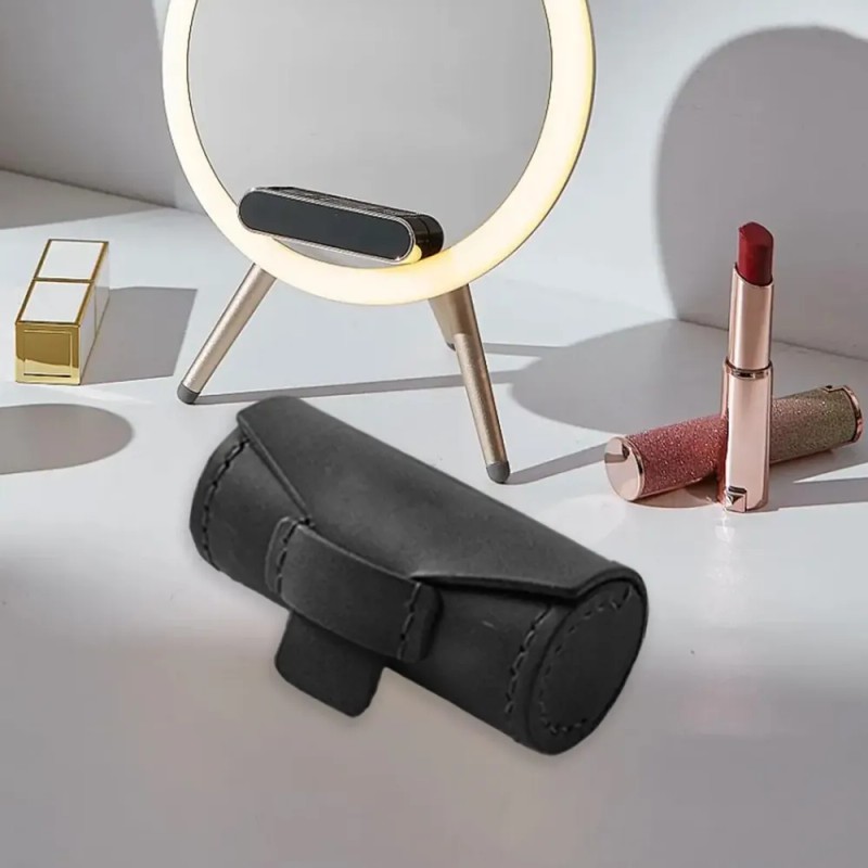 Mini Bolso De Cuero Para Lápiz Labial, Compacto, Negro